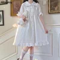 Lolita Style Dresses Women Puff Sleeve Kawaii Ruffles Fashion Peter Pan Collar Japanese Knee-length Female Chic Loose Casual Ins