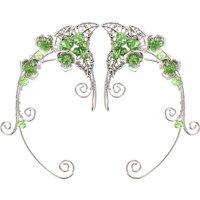 1Pair Vintage Green Ear Clip Elf Earrings Full Ear Cuff Non Piercing Fairy Accessory Elegant Cuff Earrings for Women Teen Girls