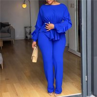 Winter Elegant Women's Elastic Ruffled Drawstring Long-sleeved Waist Top 2piece Set Female Office T-shirt Trousers Two-piece Set