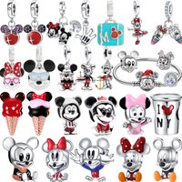 Kawaii 2026 New 925 Silver Mickey Minnie Pendant Bead Charm For Original Bracelets DIY Accessories Women's Charm Jewelry Gifts