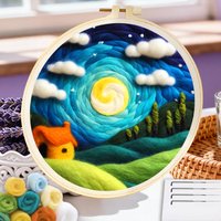 CHENISTORY Scenery Wool Painting Kit Kits Adult Hobbies Scenery Needle Felting Starter Kit Home Wall Decor For Adults Beginners