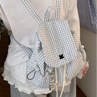 Nylon Casual Travel Backpack Korean Campus Ins Fashion Style Checkered School Bag Daypack for College Student Versatile Rucksack
