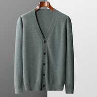 Cardigan pour hommes, Style basique, 100% laine mérinos Pure, pull tricoté, grande veste ample à col en v, couleur unie, haut décontracté, printemps automne
