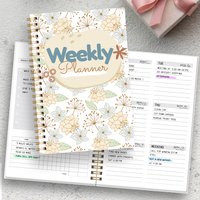 A5 Weekly Planner Notebook with Stickers, Undated Spiral Weekly Organizer and Habit Tracker for School and Work