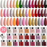 30 Colors Green Pinkish Golden Glitter Shades Dipping Powder Set, No Lamp Needed for Manicure Women Girls Easter Day Gift