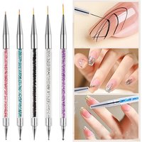 5Pcs Dual-ended Nail Art Brushes Set Acrylic Handle Crystal Beads Nail Dotting Pen Liner Pen Rhinestone Picker Manicure Tools