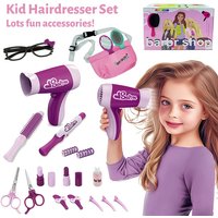 Girls' Play Hairdresser Kit with Accessories & Apron - PVC mirror, scissors, Mixed Colors, Non rechargeable,