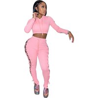Women Pant Sets Hooded Pocket Short Sweatshirts Full Sleeve Solid Casual Hollow Out Bandage Pants Drawstring Streetwear