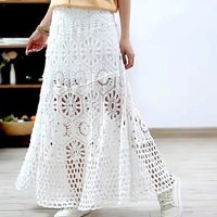 Bohemian Crochet Maxi Skirt Hollow Out Open-Knit Lace Skirt Summer Boho Beach Long Dress Women Resort Wear