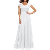 Women's Lace V-Neck Evening Dress Long A-Line Chiffon Bridesmaid Dress Mother Of The Bride Wedding Guest Maxi Dress Party Prom