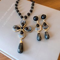 Flower pendant earrings necklace retro niche fashion all-match clavicle chain