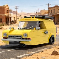 Classic Retro Yellow Car Model with Roof Luggage Case, DIY Assemble Brick Vehicle Toys, Collectible Display Gift for Car Lovers