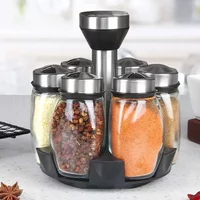 Spice bottle: Two sets: 1 glass bottle (excluding spices) 6 glass bottles with holder (excluding spices)