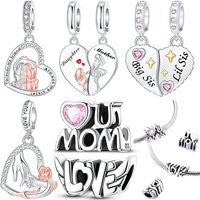 925 Sterling Silver Mother Daughter & Sister Love Charms Split Heart & MOM Letter Beads Fit Bracelets Mother's Day Jewelry Gift