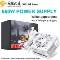 JULONGFENGBAO White ATX 650W Desktop E-Sports Video Game Computer Power Supply 110-230V Low Noise PSU Maximum peak value 800W