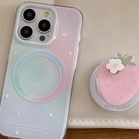 Gradient shell magnetic stand holder cartoon strawberry phone case for iphone 15 16 pro max 13 14 promax cute flower stars capa