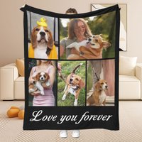 1Pc Custom Five-Grid Photo Frame with Eternal Love Theme Personalized Blanket to Witness Love and Gift to Your Loved One - High-Definition Photo Printed on Flannel Blanket, Soft and Warm, Suitable for
