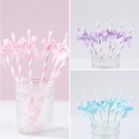 16pcs Bow Pattern Pink Blue Drinking Straws Birthday Wedding Party Decoration Kids Boys Girls Baby Shower Decor Supplies Gifts