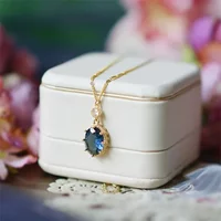 Huitan Simple and Elegant Oval Blue Stone Pendant Necklace Gorgeous Wedding Bridal Accessories Gift Fashion Jewelry for Women