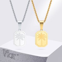 Vnox Simple Geometric Unisex Necklaces, Rectangle Pendant Monogram Palm Tree Collar with Box Chain, Men Women Jewelry