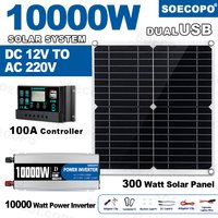 Kompletny zestaw zasilania słonecznego 10000 W Falownik 12 V do 220 V Kontroler 100 A System paneli 300 W do domu/RV/Camping Generator pełnego domu