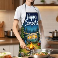 Happy Campers Outdoor Camping Print Apron, 50x70cm, Party & Dining Atmosphere Apron