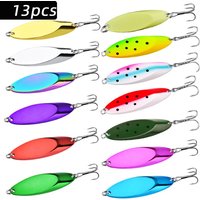 13pcs Metal Spoon Lure 65g-35g Sharp Treble Hook Pesca Artificial Hard Bait Trout Bass Saltwater Spoon Fishing Tackle Equipment