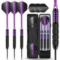 Huanqu 3-Piece Professional Hard Dart Set, Black and Purple Contrasting Iron Darts, Non-Slip and Wear-Resistant Dart Barrel, Includes Spare Dart Shafts and Flights, Suitable for Home Entertainment,