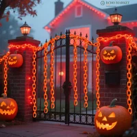 Plastikowe łańcuchy świetlne na Halloween, rekwizyty, łańcuchy z 8 trybami świecenia, lampki sznurkowe do dekoracji szkieletów, psów i innych upiornych ozdób na zewnątrz.