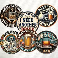 6pcs retro beer theme coaster suit-wooden, non-slip beverage pad, suitable for home and office decoration, afternoon tea coaster