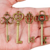 4pcs 60mm Vintage Large Heart Round Key Pendants Charm For Jewelry Making Antique Bronze Plated Big Key Charm Pendant Key Retro