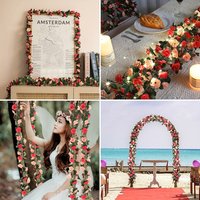 Flower Garland, Artificial Rose Vine Flowers With Green Leaves, Hanging Fake Roses Vine For Room Anniversary Wedding Christmas