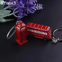 3D Red Double-Decker Bus Telephone Box Keychain Metal Mail Box Model London Cultural Landmark Keyring Travel Souvenir Gifts