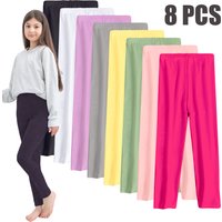 8-piece pack of girls' simple candy-colored 3/4 length footed tights,baby toddler Kids' leggings suitable for girls to wear outs