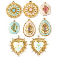 1 Piece Oval Charm Imitation Cat Eye Stone Patch Heart Ex Voto Flower 304 Stainless Steel 18K Gold Plated Pendants DIY Necklace