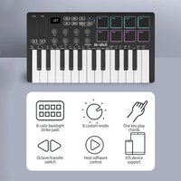 M-VAVE SMK-25 MIDI Keyboard Controller With 25 Velocity Sensitive Keys 8 Backlit Drum Pads, Wireless Piano Keyboard