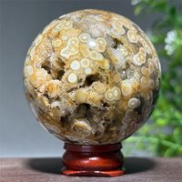 Natural Mineral Gem Ocean Jasper Ball Crystal Cave Quartz Energy Healing Meditation Witchcraft Home Decoration Gift+Base