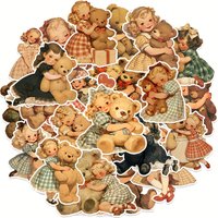 50 Pcs Cartoon Cute Teddy Bear Theme Stickers for Water Bottle, Decorative Vinyl Stickers for Laptop Phone Kindle Scrapbook Art