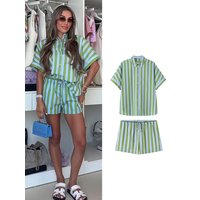 TFMLN Summer New Women Casual Shirt Shorts Suit Striped Full Sleeve Button Up Shirts Loose High Waist Shorts 2026 Fashion Suit