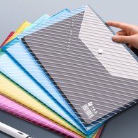 Striped Design, Elegant And Beautiful, Transparent Plastic Envelope, Waterproof With Button, A4 Size, File Folder