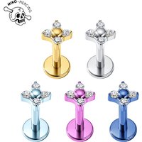 ASTM F136 Titanium Anodizing Four Petal Flower CZ Cartilage Earring 16G Internally Threaded Flat Back Labret Piercing Jewelry