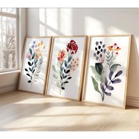 Wildflower wall Art - Wildflower Nursery Wall Art Print - Wildflower Framed Hanging Pictures Sets of 3 room decor poster