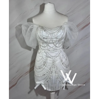 White Mini Beaded Bridal Gown Off-the-Shoulder Neckline Short Rhinestone Beach Dress with Bow Embellishment Customized платье