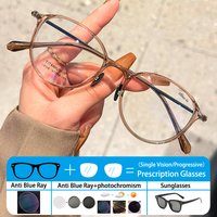 Retro Round Artistic Small Frame Myopia Photochromic Anti Blue Ray Femal Sunglasses Presbyopic Hyperopia Prescription Glasses