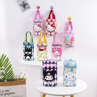 Anime Hello Kitty Cinnamoroll Melody Kuromi Pochacco Cute Figure Crossbody Tote Bag Canvas Water Bottle Holder Birthday Gift