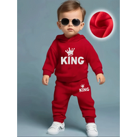 Baby Boy KING Crown Pattern Fleece Hoodie+Casual Pants Two Piece Set Spring and Autumn Sportswear