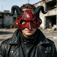 Halloween Demon Goat Horn Half Face PU Mask Gothic Satan Horror Red Silver Cosplay Masquerade Carnival Party Costume Prop