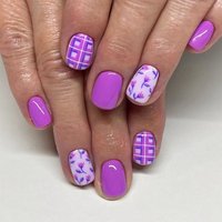 24pcs Short Square Glitter False Nails Spring Summer Blue White Press on Nails Tips Ballet Flower Design Wearable Fake Nail Art