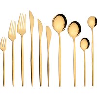 Ensembles de vaisselle en or, couteau fourchette cuillères à Long manche, couverts à Dessert, couverts miroir, vaisselle en acier inoxydable, argenterie 10 pièces