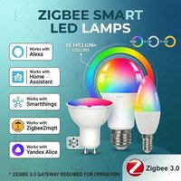 Zigbee 3.0 Smart LED Lamp E27 E14 GU10 RGBCW Light Bulb 85-265V Works with Zigbee2MQTT Home Assistant Alexa Echo Yandex Gateway